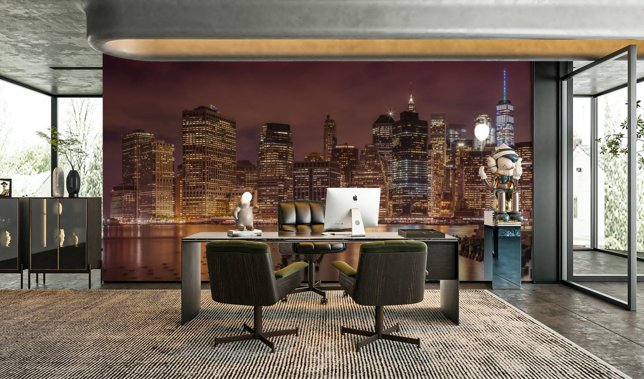 NEW YORK CITY Nightly Impressions Wall Mural with glowing skyline


