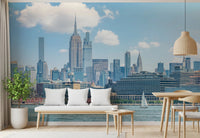 A panoramic New York Skyline View Wall Mural captures the architectural beauty of the Manhattan Bridge at twilight.