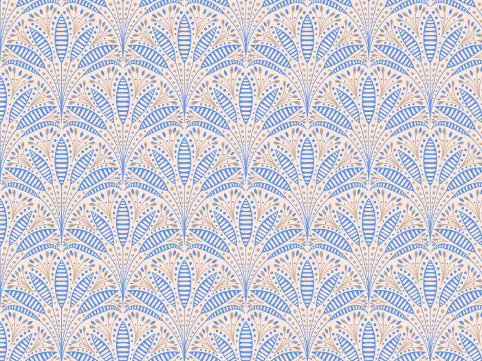 Artdeco Blue Palm Wallpaper in your room — zoomed