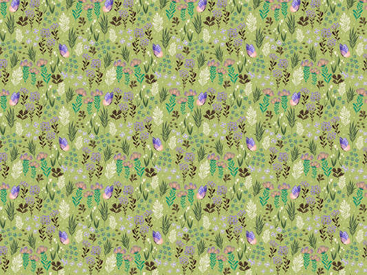 Butterfly Meadow Green Wallpaper