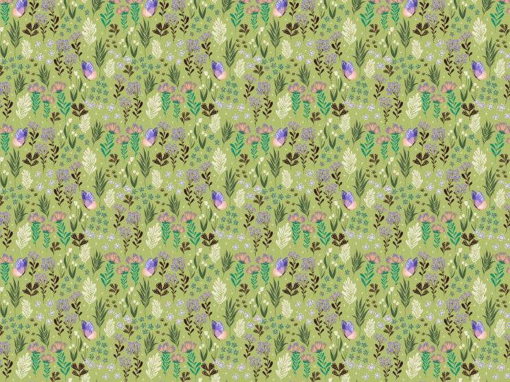 Butterfly Meadow Green Wallpaper