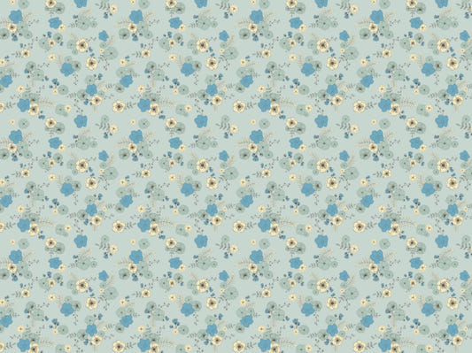 Ditsy Blooms Pastel Blue Wallpaper