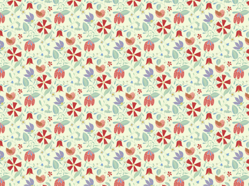 Folksy Birds Wallpaper in your room
