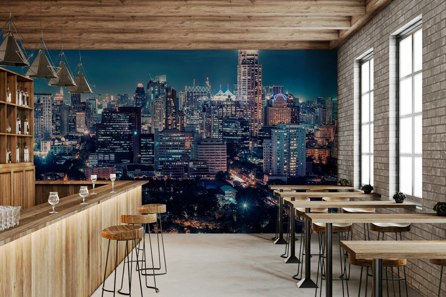 Urban night mural for entryway, modern wall decor focal wall