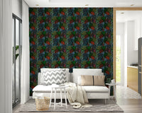 A classic floral wallpaper for walls with a dark theme.

