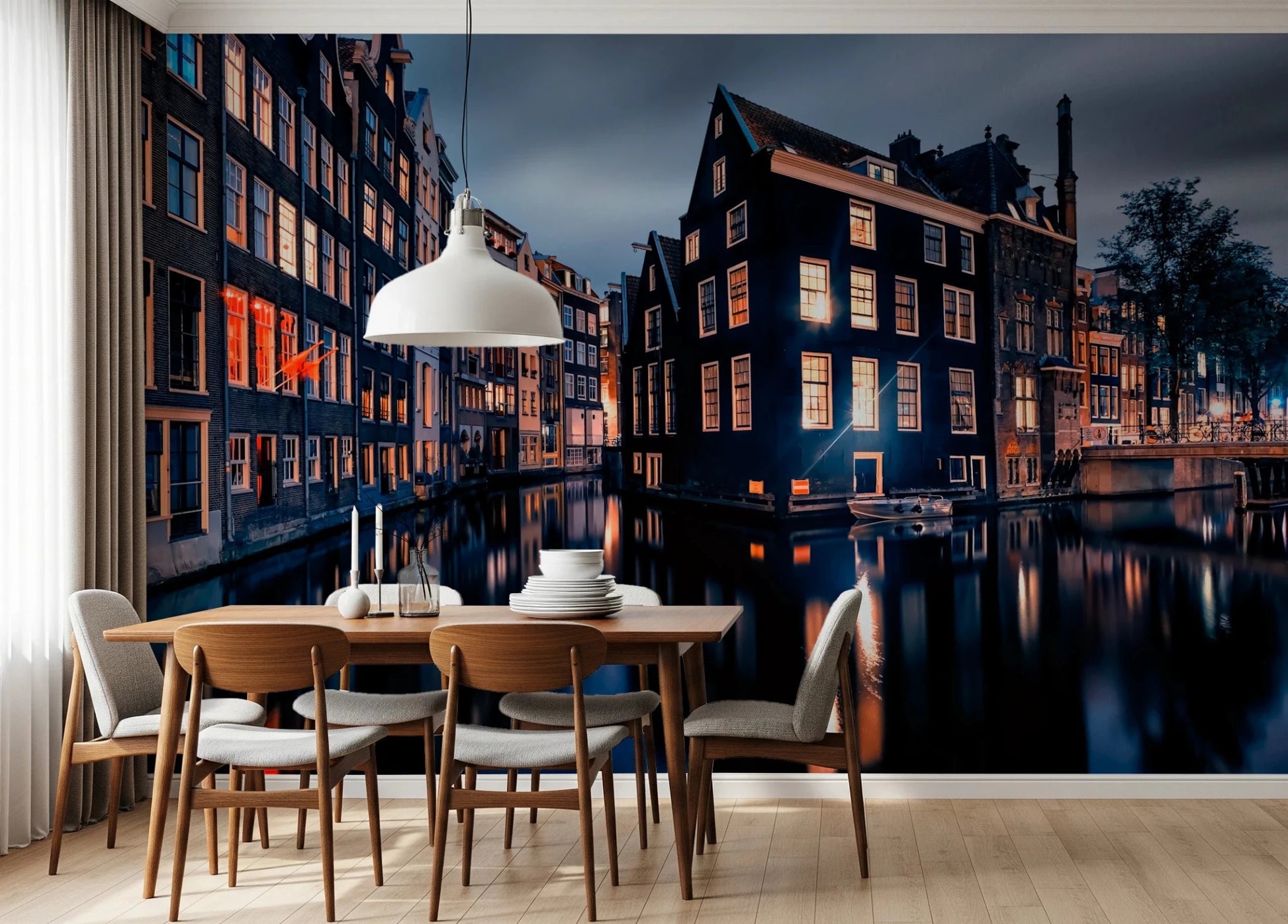 Glowing canal wall mural sets refined mood
