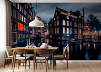 Glowing canal wall mural sets refined mood
