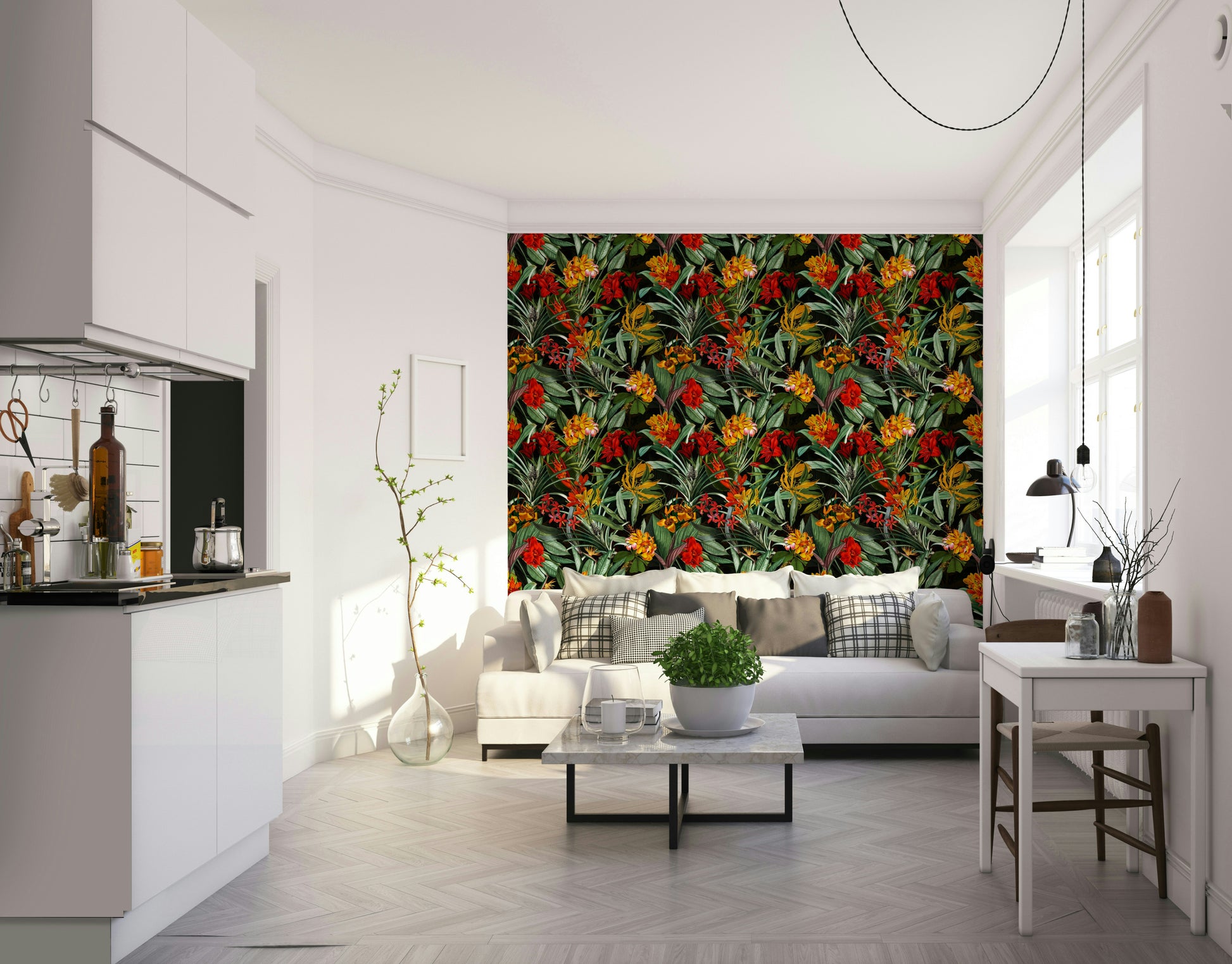 Nocturnal Bloom wall mural bringing a dramatic floral design to your space.

