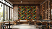 Close-up of Nocturnal Bloom wall mural with vibrant flowers and dark tones.


