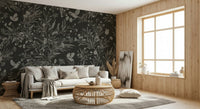 Soft, serene mural of night-time songbirds in a floral garden scene