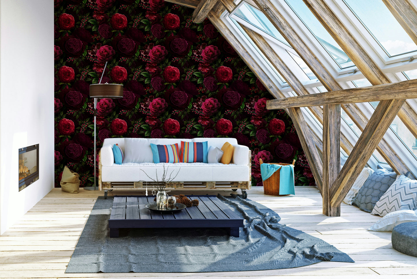 Deep-toned wallpaper featuring blooming flowers

