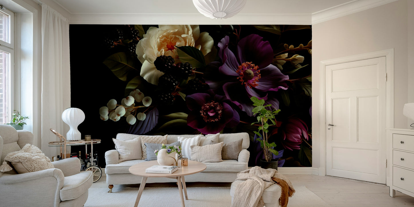 Hand-painted floral wallpaper for bedrooms

