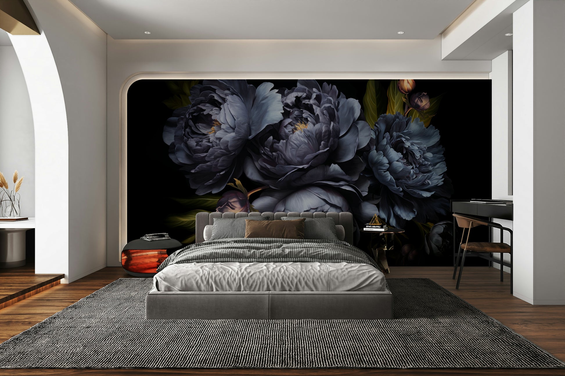 Deep blue floral wall mural

