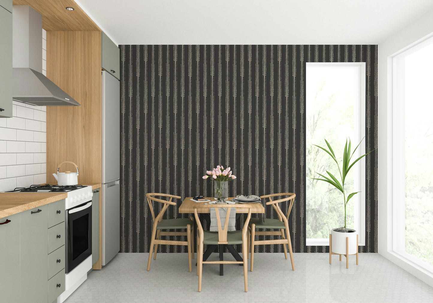 Luxe black and navy striped wallpaper for interiors

