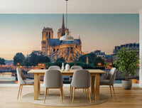 Historic Paris wall mural blending cityscape and mountain wallpaper atmosphere