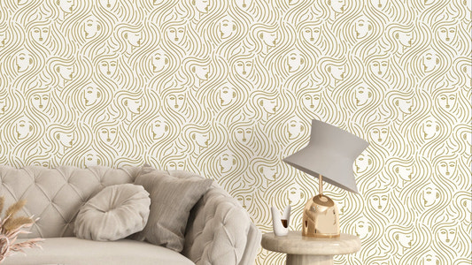 Soft nude line art woman's face mural
