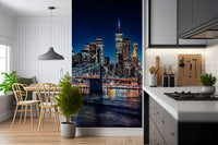 Brooklyn Bridge NYC Night Lights wallpaper mural view.