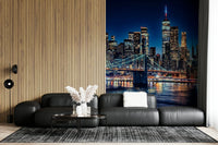 Vibrant bridge lights NYC Night Lights wallpaper mural panorama.