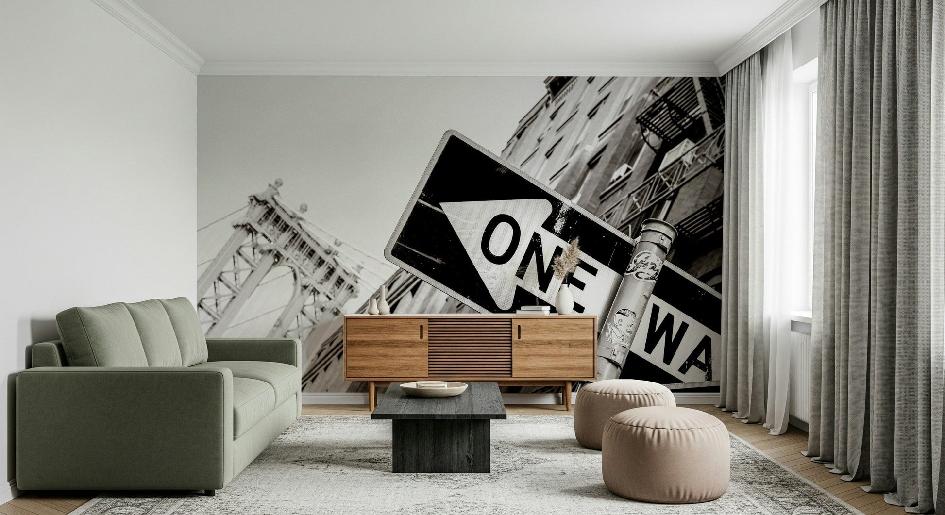 NYC Skyline Wall Mural – Detailed urban mural capturing iconic Manhattan skyscrapers and city lights.