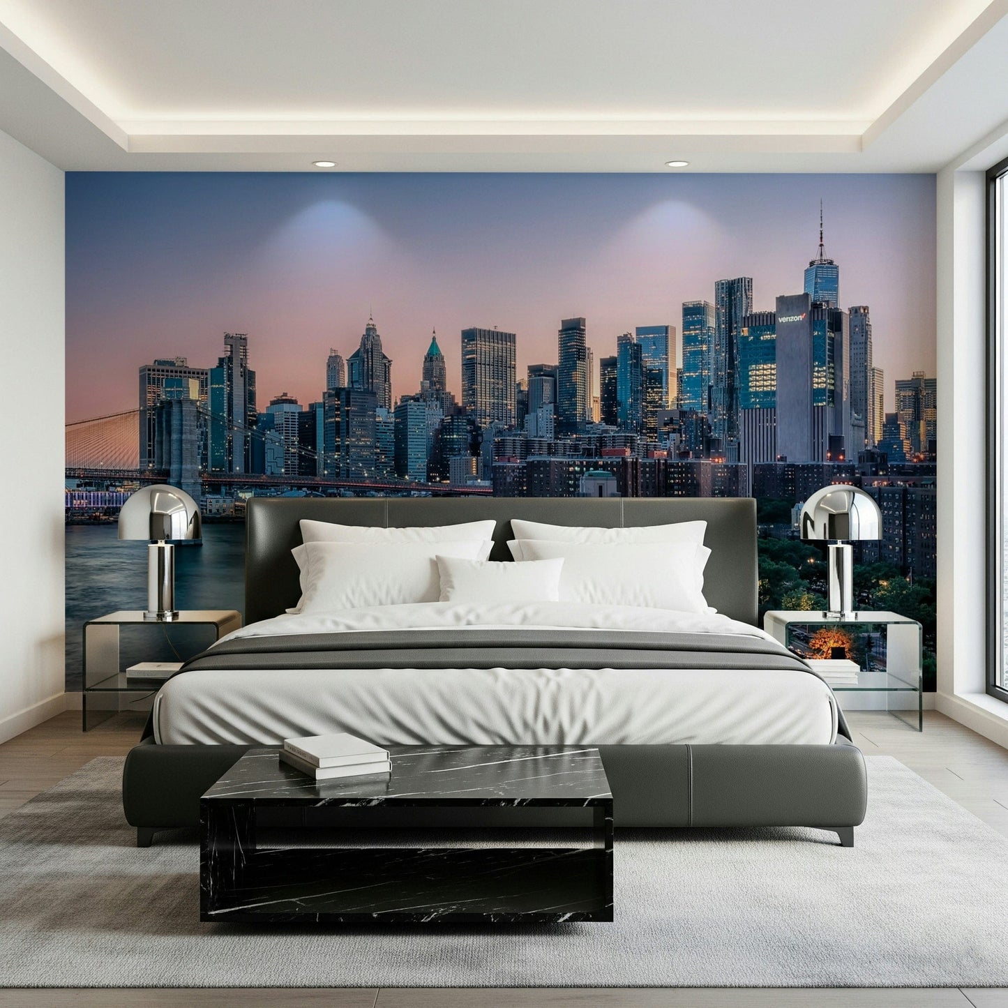 New York NYC Skyline Dusk wallpaper for walls skyscrapers.