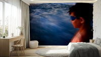 A calming water movement wallpaper mural that defines a space.

