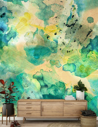 A calming underwater design wallpaper mural that defines a space.