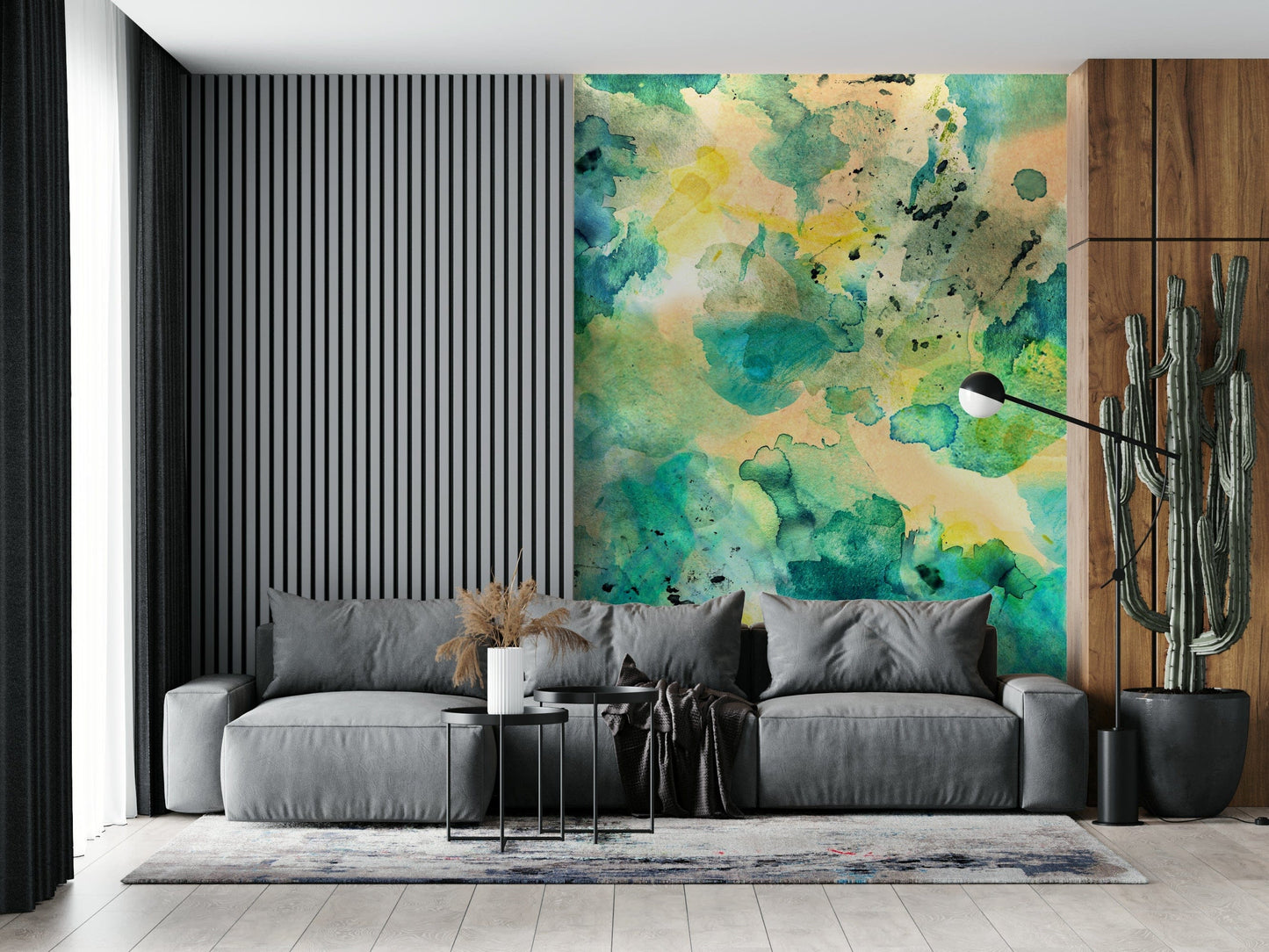 A peaceful open ocean mural on decorative wallpaper.