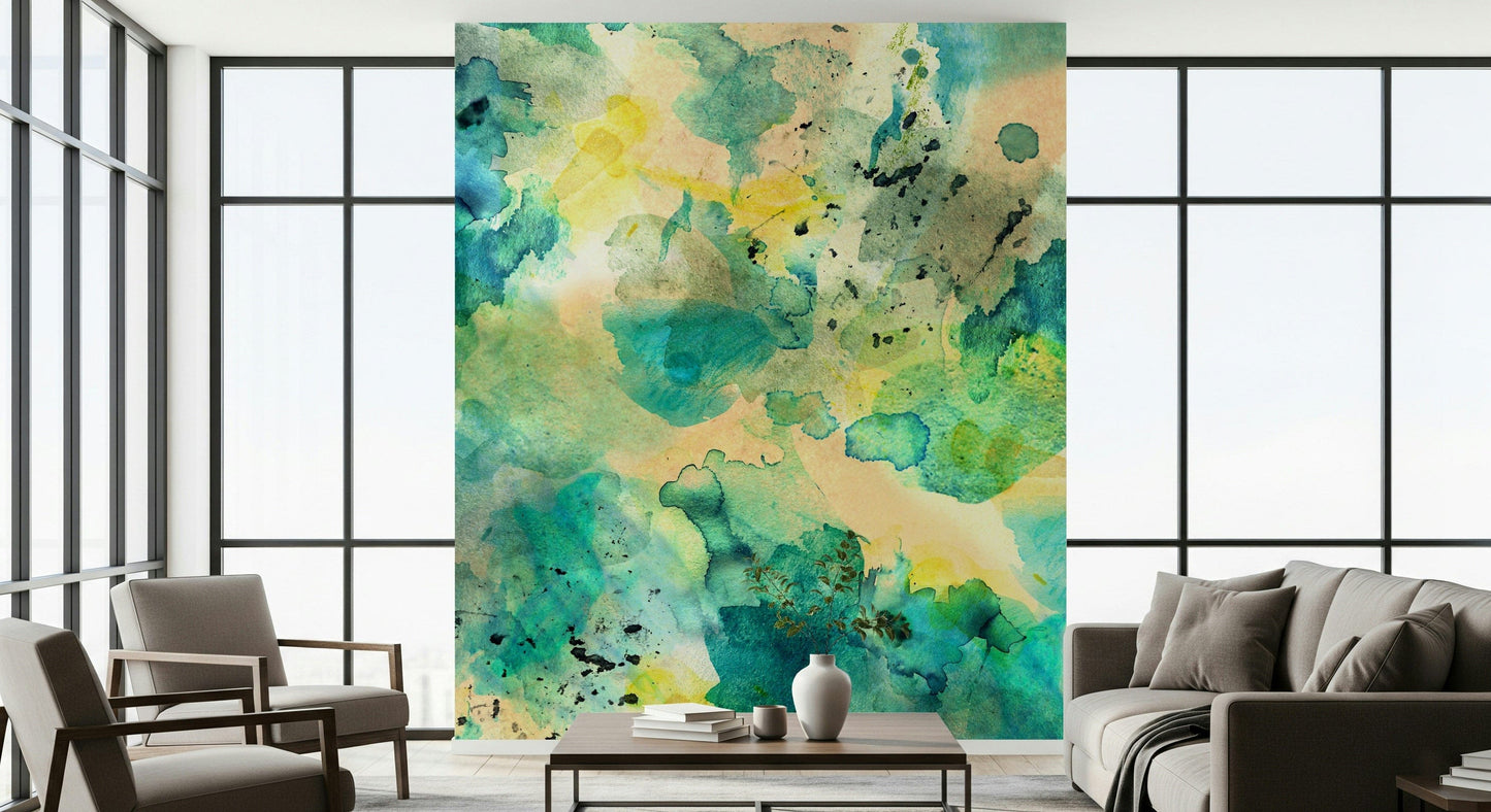 A graceful subtle pattern wall mural in cool, dark tones.