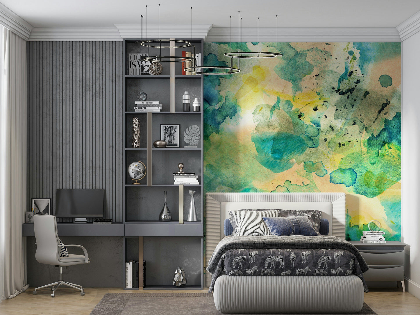 A beautiful abstract ocean wallpaper mural representing deep sea diving.