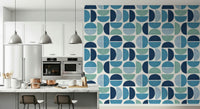 Wall mural Ocean Echoes, abstract marine motif, azure segments.