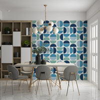 Stylish semicircles, Ocean Echoes wallpaper, modern cerulean pattern.