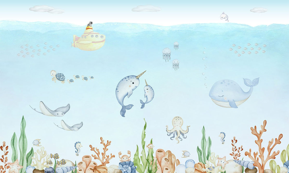 Ocean Explorer Watercolor Wallpaper in your room