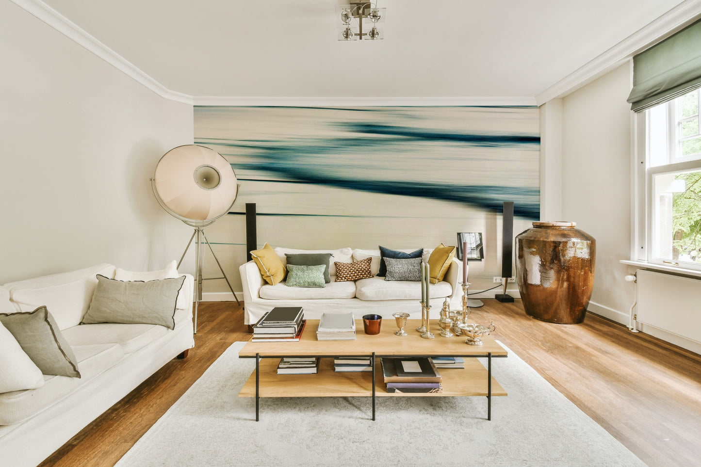 A beautiful wide-angle wall mural of the sea.

