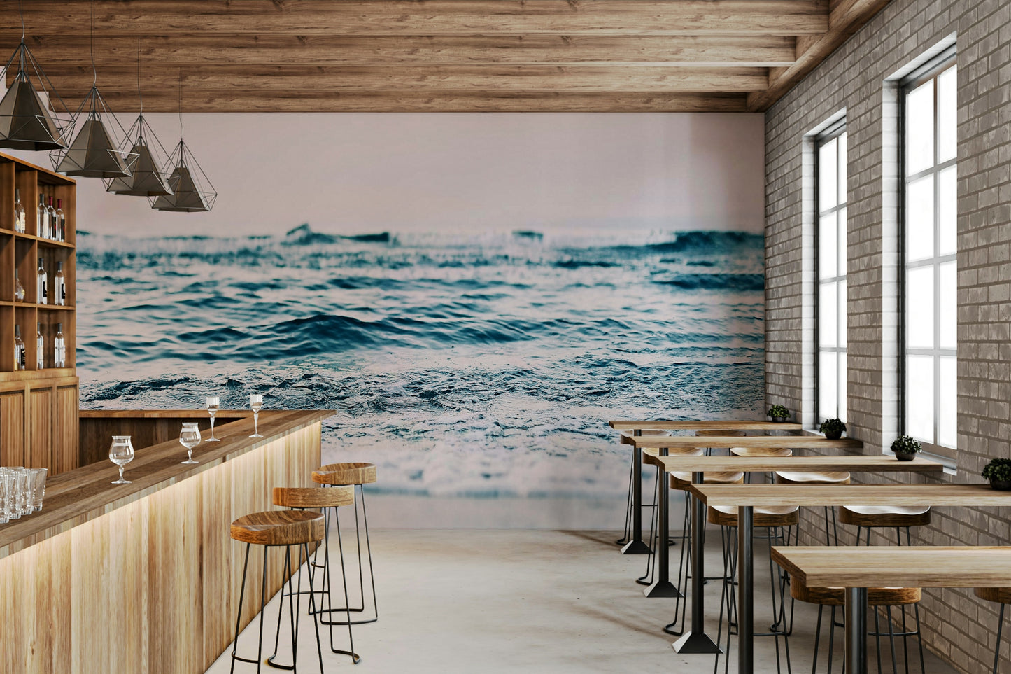 Serene blush ocean wave mural for peaceful spaces

