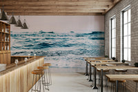 Serene blush ocean wave mural for peaceful spaces

