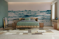Ocean wave mural in soothing blush shades


