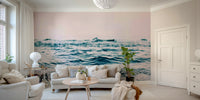 Subtle blush ocean wave mural for coastal décor

