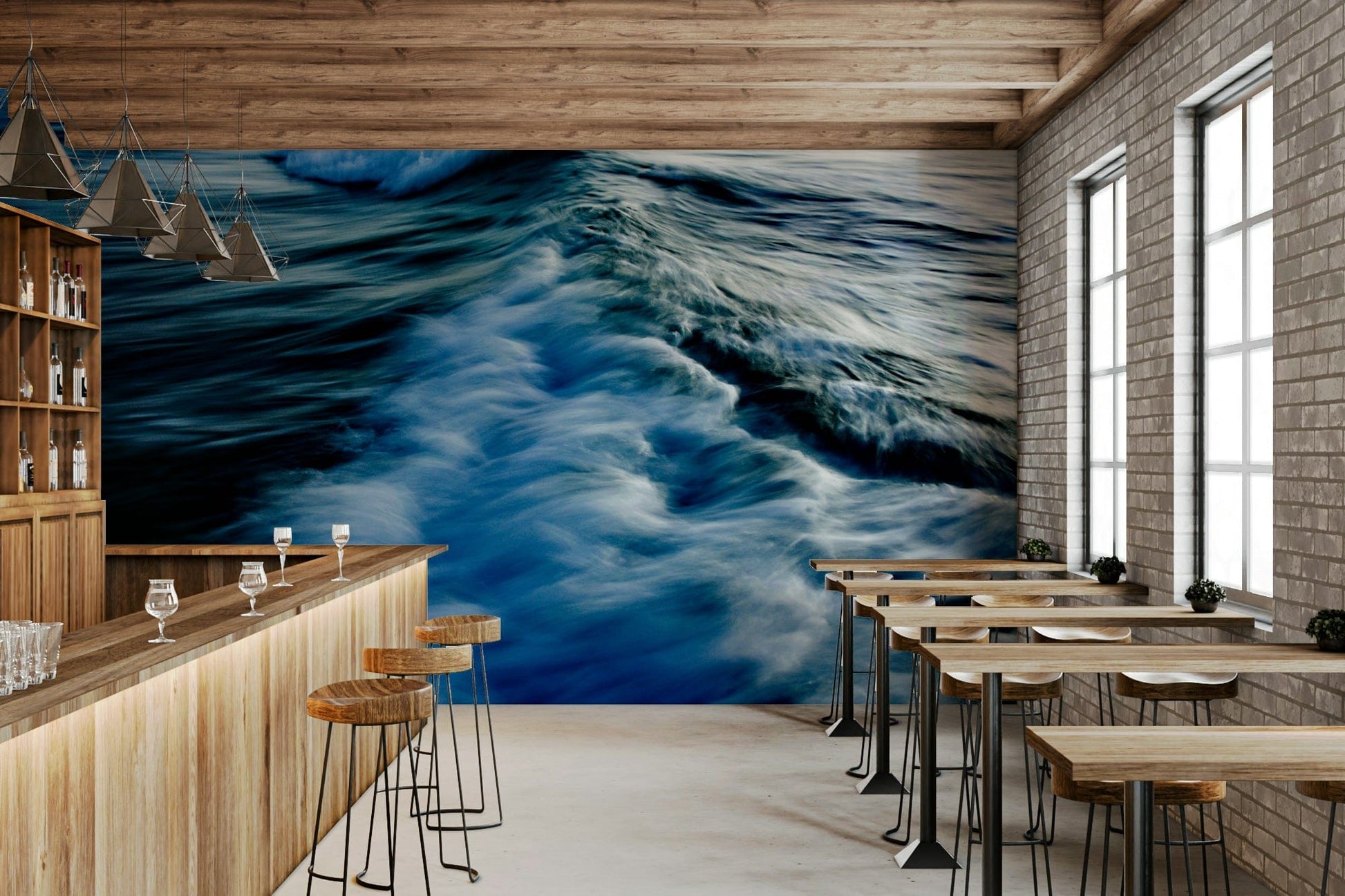 A graceful subtle pattern wall mural in cool, natural tones.

