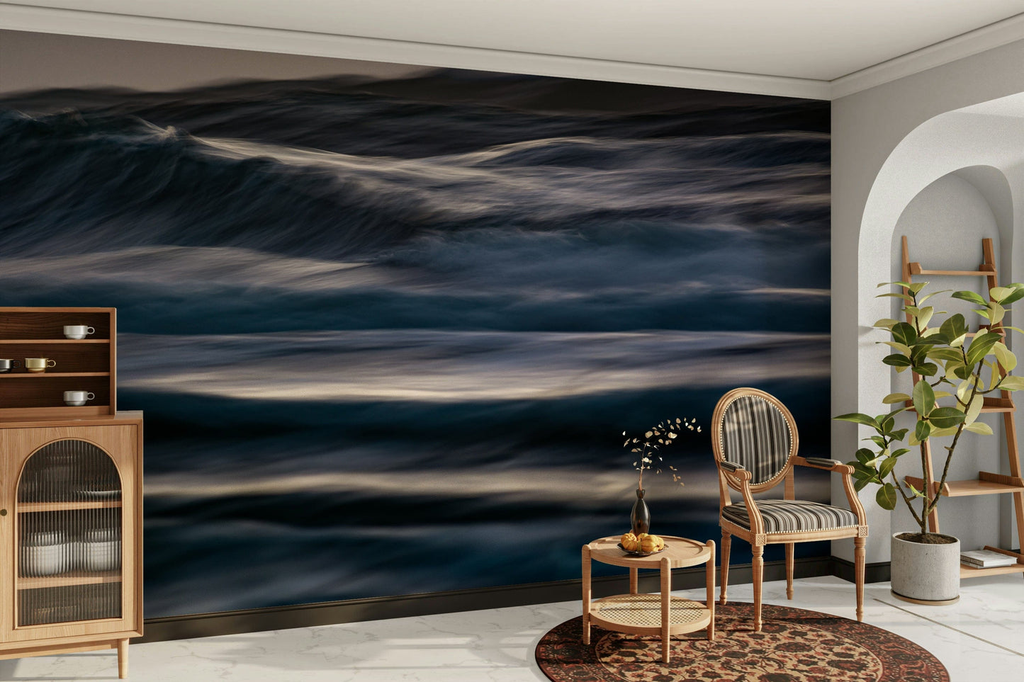 The wallpaper for walls being installed.

