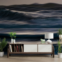 A high-angle view of the wall mural in a large space.

