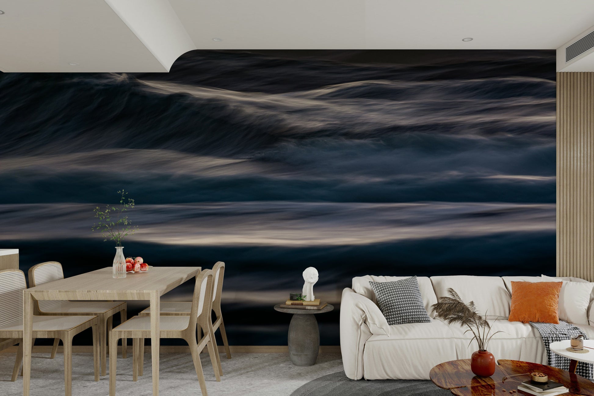 An angled shot of the mural's gentle color palette.

