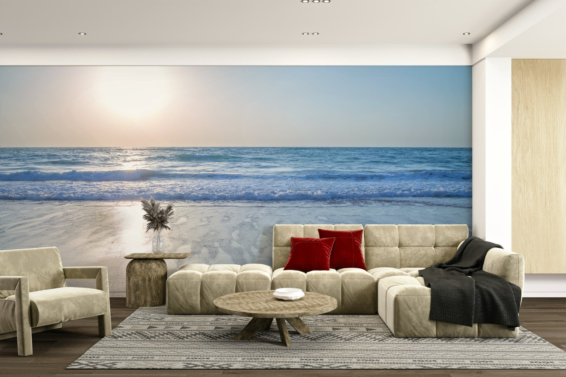 The mural extends across the entire wall, creating a clean backdrop.

