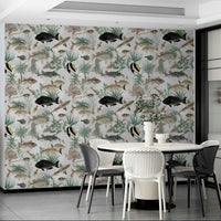 Minimalist bedroom with Oceania Wallpaper wall

