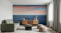 Sunset sea wall mural complements light decor