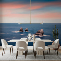Ocean sunset wall mural frames cozy seating