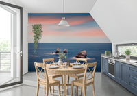 Pink sky ocean wall mural enhances open space