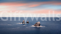 Minimal coastal wall mural highlights sea view