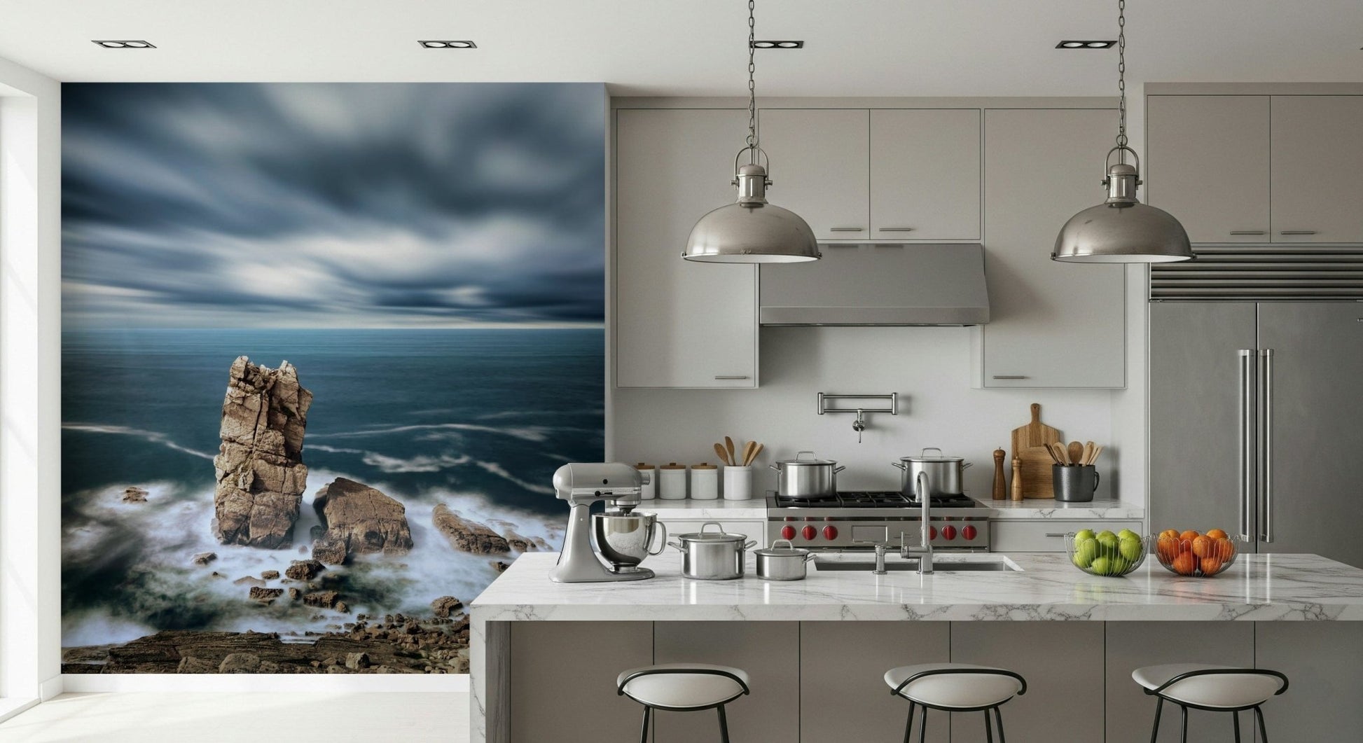 Ocean's Edge wall mural for dining area, calm coastal feature wall decor
