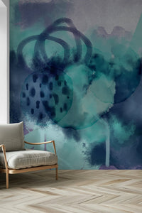 Kids bedroom wall mural with gentle ocean waves, soft coastal style