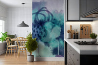 Ocean's Embrace Wall Mural in modern apartment living room, blue waves feature wall